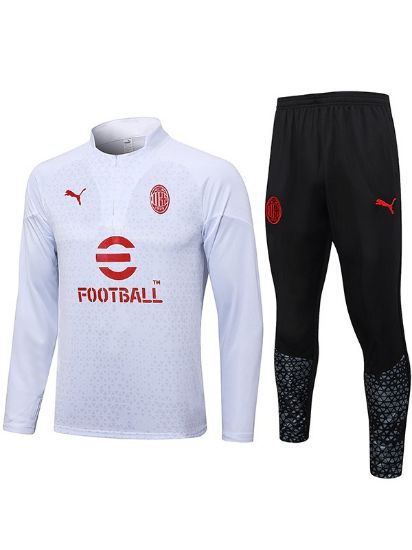 Picture of AC Milan 2023-2024 Men's White Football Training Tracksuit (Zip-Neck Top & Soccer Pants)